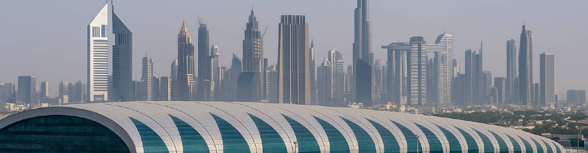 Driving in Dubai cityscape from the airport